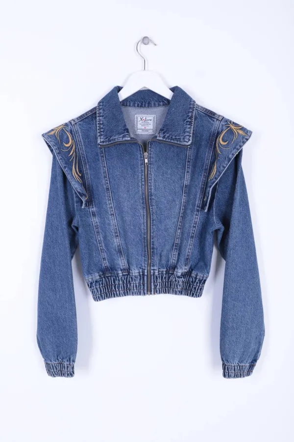 Denim Jacket with Embroidered Shoulder and Zipper Closure 1603-01-(SL-5) Denim Jacket with Embroidered Shoulder and Zipper Closure 1603-01-(SL-5)