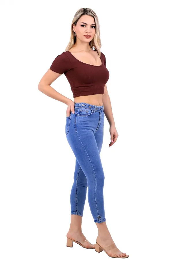 Kemerli Düğmeli Kot Pantolon 754-15-(28-33) Kemerli Düğmeli Kot Pantolon 754-15-(28-33)
