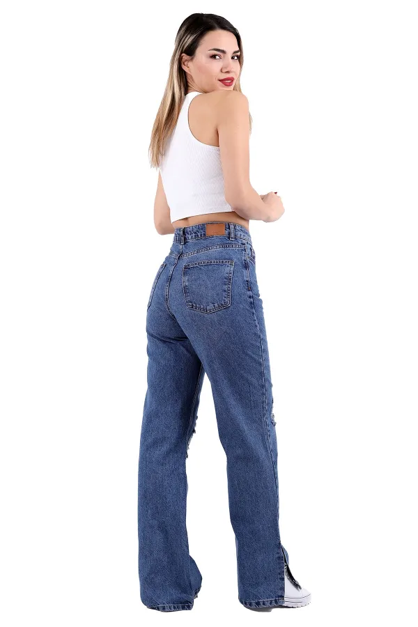 Paçası Yırtmaçlı Boru Paça Kot Pantolon  1931-06-(28-33)