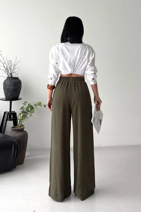 Paça Detaylı Lastikli Keten Pantolon  HS700-67-(S-XL)