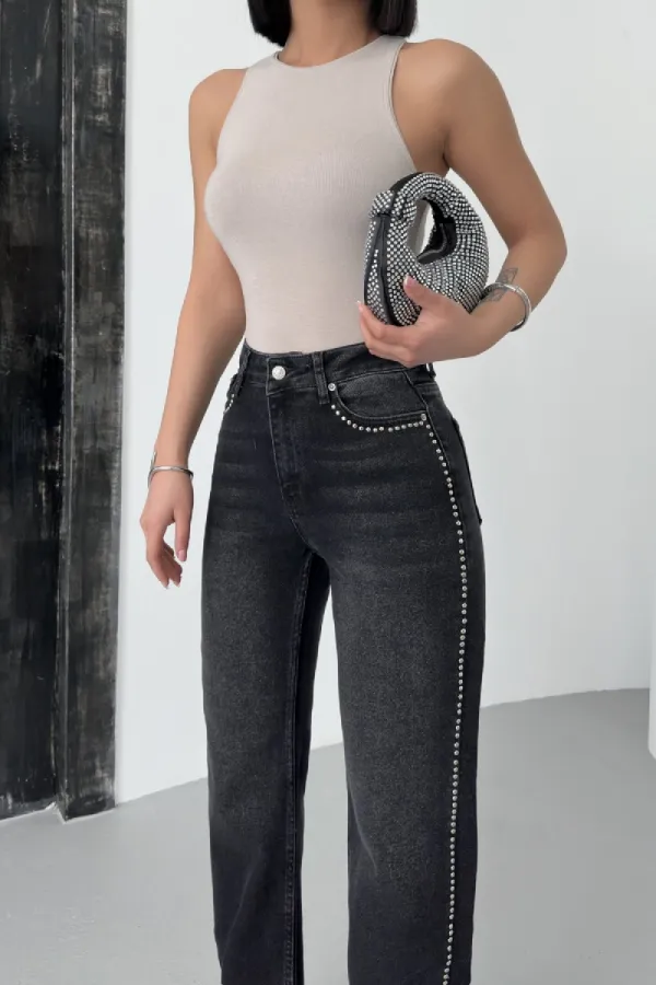 Taşlı Straight Kot Pantolon  7112-03-(28-33)