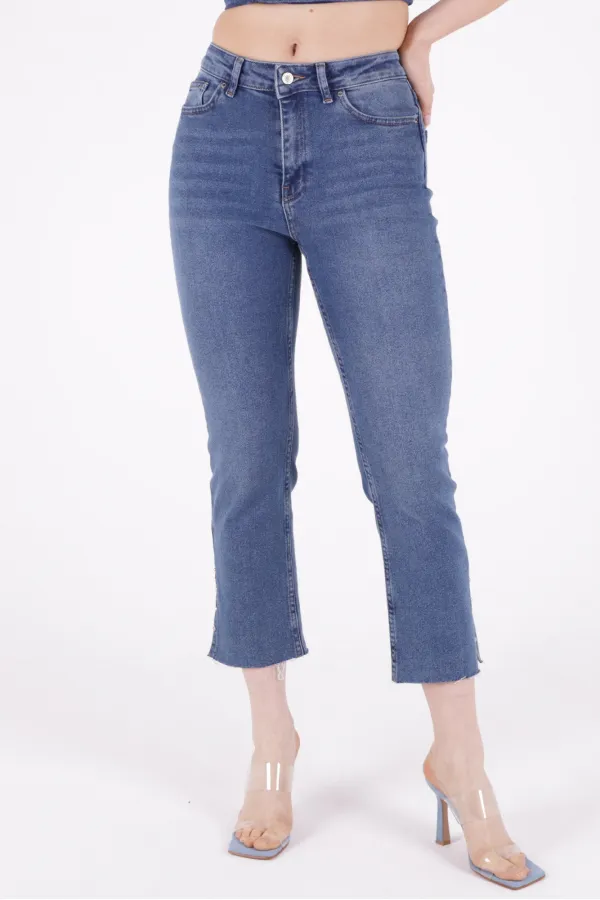 Mom Jean with Side Slits 1774-01-(26-31) Dark Blue Denim Mom Jean with Side Slits 1774-01-(26-31) Dark Blue Denim