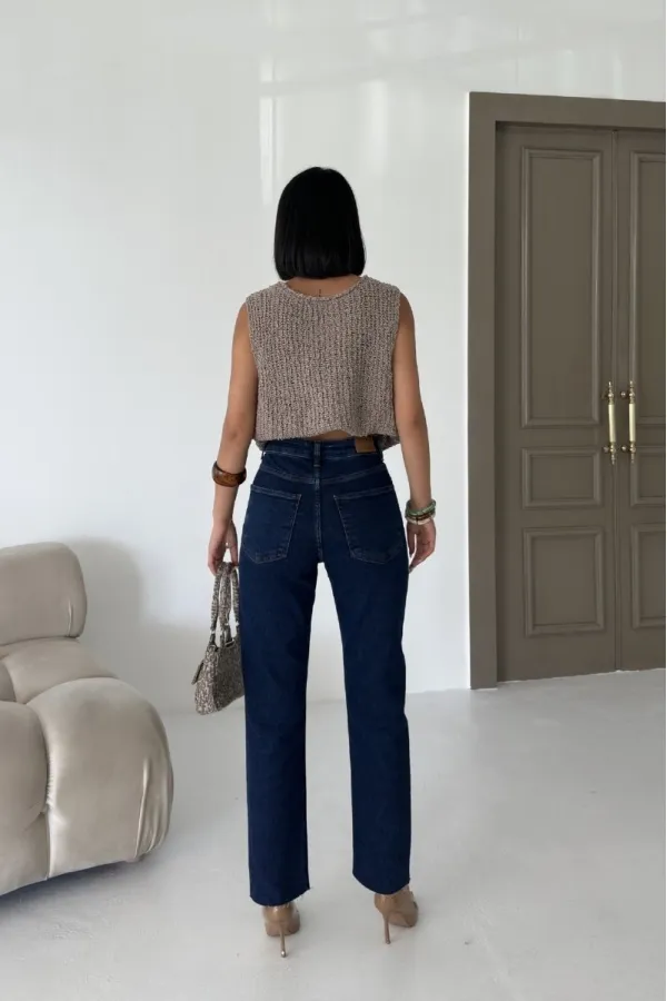 Taşlı Mom Fit Kot Pantolon  7023-26-(27-32)