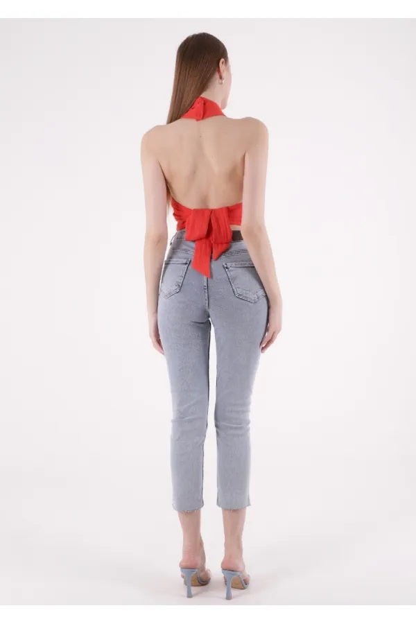 Dikişsiz Paça Mom Fit Kot Pantolon  764-08-(32-36)