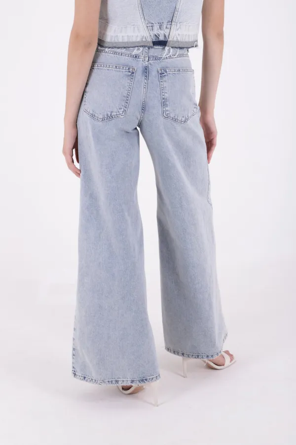 Geniş Saçaklı Paça Peçli Kot Pantolon  7041-14-(27-32)