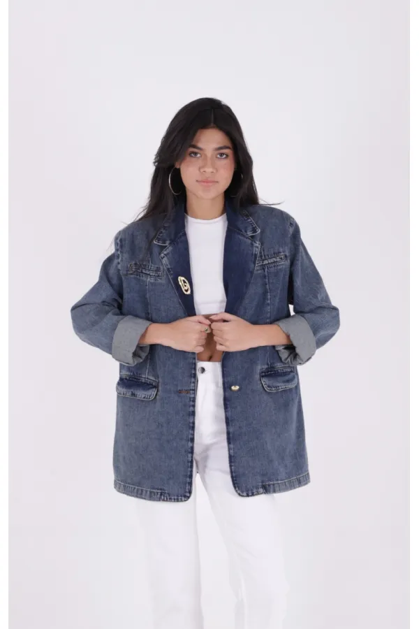 Buttoned Classic Blazer Jacket 6066-28-(S+L+4) Buttoned Classic Blazer Jacket 6066-28-(S+L+4)