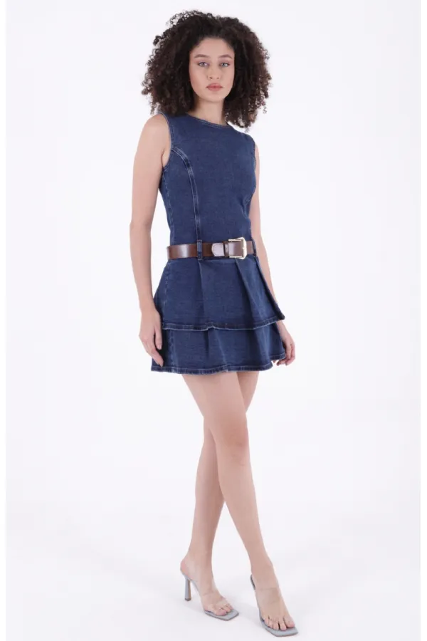 Kolsuz Fermuarlı Pileli Kısa Elbise  3026-26-(XS-XL-5)