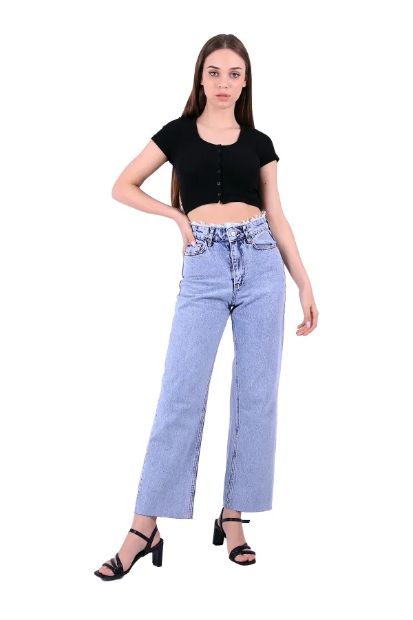 Paçası ve Beli Püsküllü Kot Pantolon 1703-08-(26-31) Paçası ve Beli Püsküllü Kot Pantolon 1703-08-(26-31)