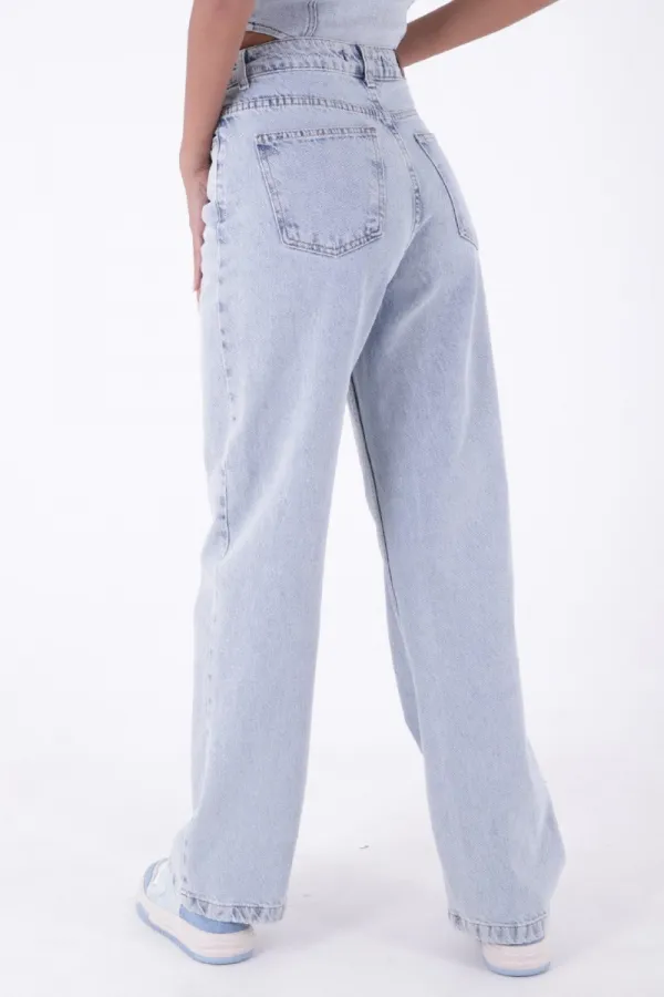 Wide Leg High Waisted Relaxed Jean  718-42-(27-32) Ice Blue - Tinted