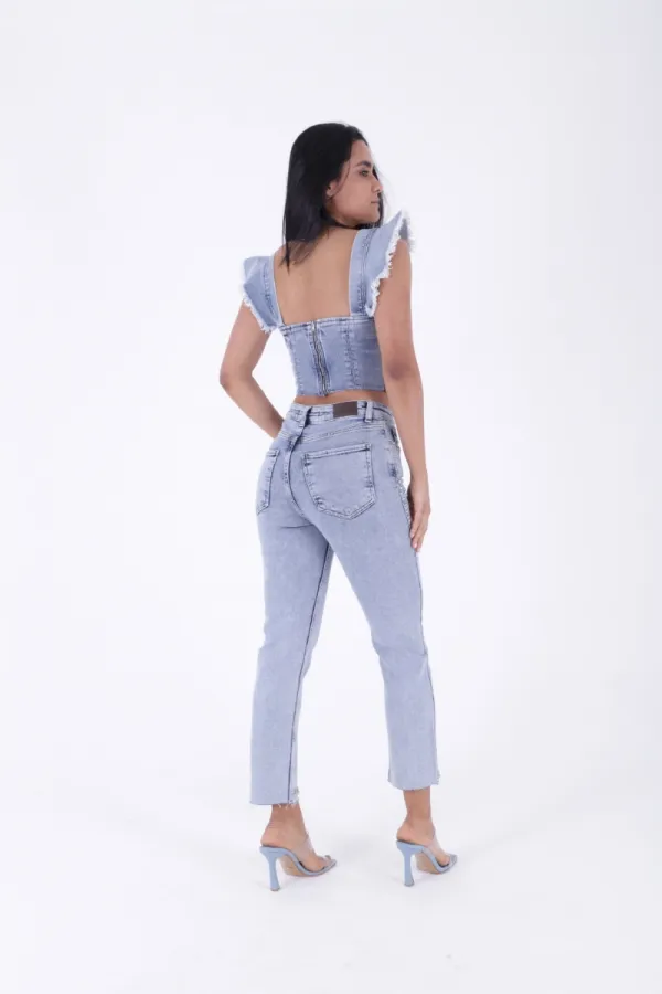 Taşlı Mom Fit Kot Pantolon  7023-08-(26-29)