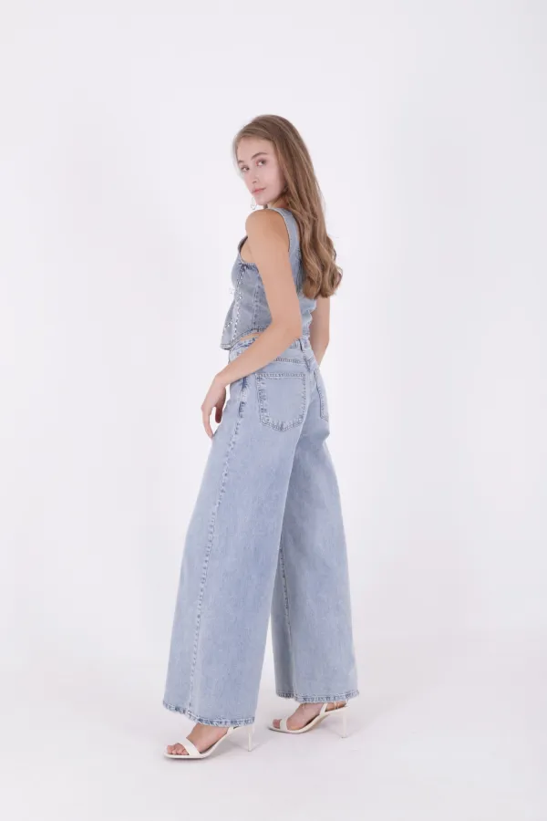 Geniş Saçaklı Paça Peçli  Kot Pantolon 7041-42-(27-32)