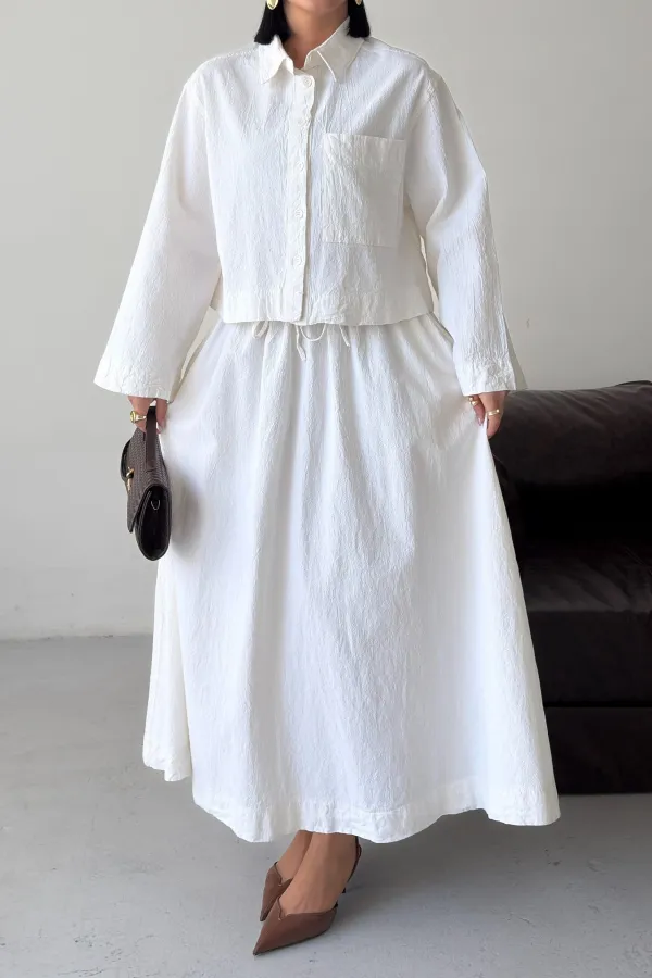 Elasticated Long Skirt HS121-51-(S-L-3) Cream White