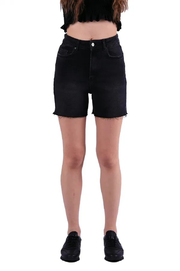 Basic Denim Short with Fringe Ending 264-03-(S-XL-6) Anthracite Denim Basic Denim Short with Fringe Ending 264-03-(S-XL-6) Anthracite Denim