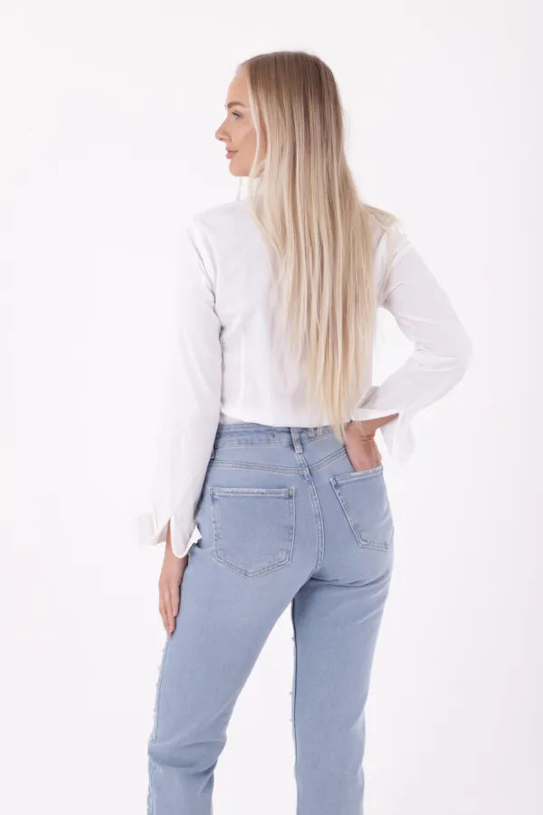 İnci Detaylı Mom Fit Kot Pantolon 1899-15-(26-31) İnci Detaylı Mom Fit Kot Pantolon 1899-15-(26-31)