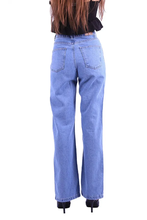 Önü Çımalı Bol Paça Relax Kot Pantolon  1736-15-(26-31)