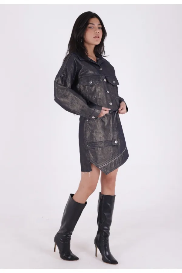 Short Oversize Denim Jacket 651-56-(SL-3) Short Oversize Denim Jacket 651-56-(SL-3)