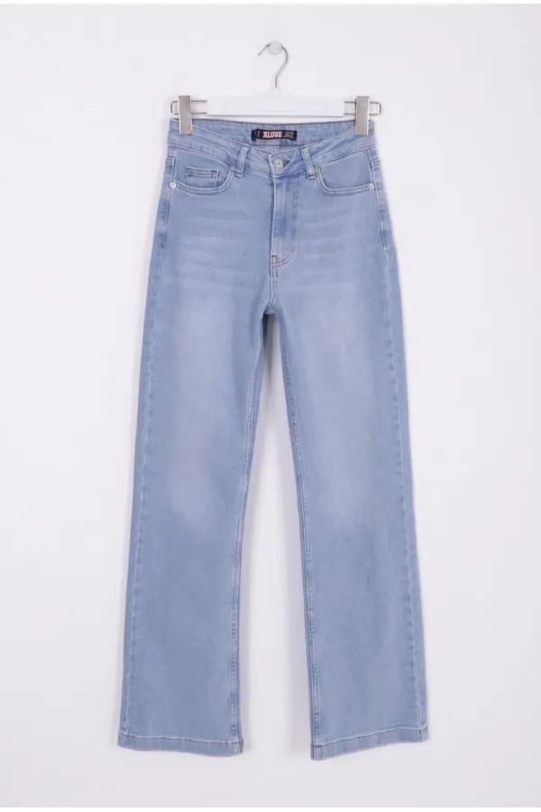 Stitched Hems Wide Leg Relaxed Jean 7026-15-(27-32) Light Blue Denim Stitched Hems Wide Leg Relaxed Jean 7026-15-(27-32) Light Blue Denim