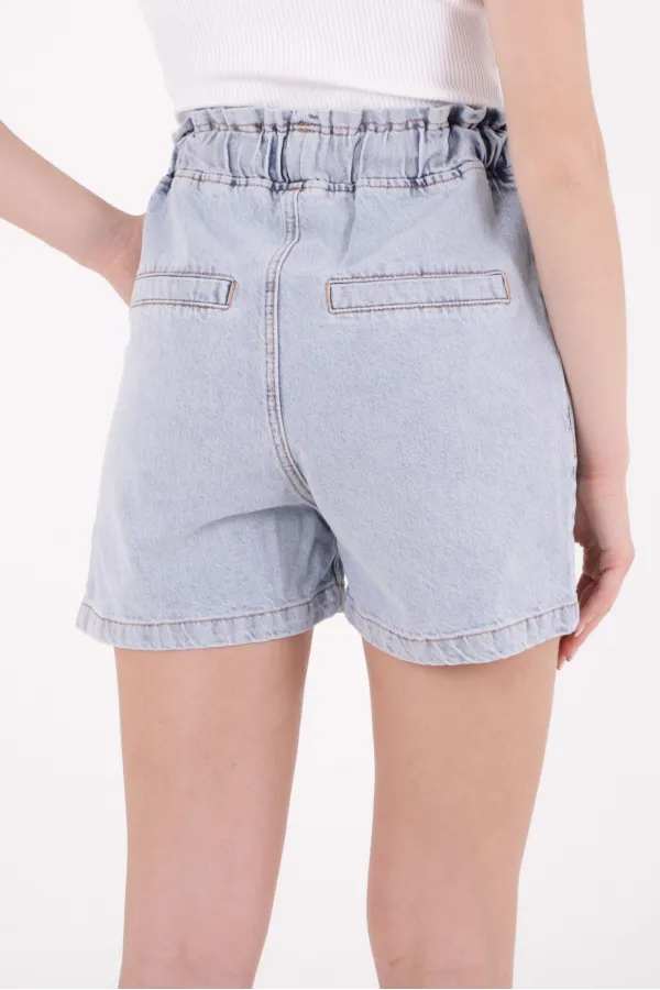 Elasticated Waist Denim Short with Lace-up 232-08-(S-XL-6) Snow Light Blue Elasticated Waist Denim Short with Lace-up 232-08-(S-XL-6) Snow Light Blue