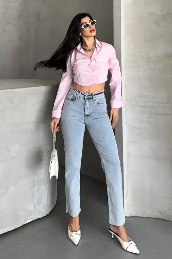 Seamless Mom Jeans 7064-08-(28-33) Snow Light Blue