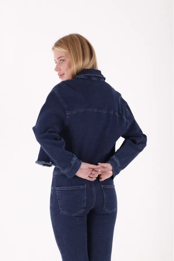 Eteği Püsküllü Kısa Kot Ceket  6014-26-(S-L-6)