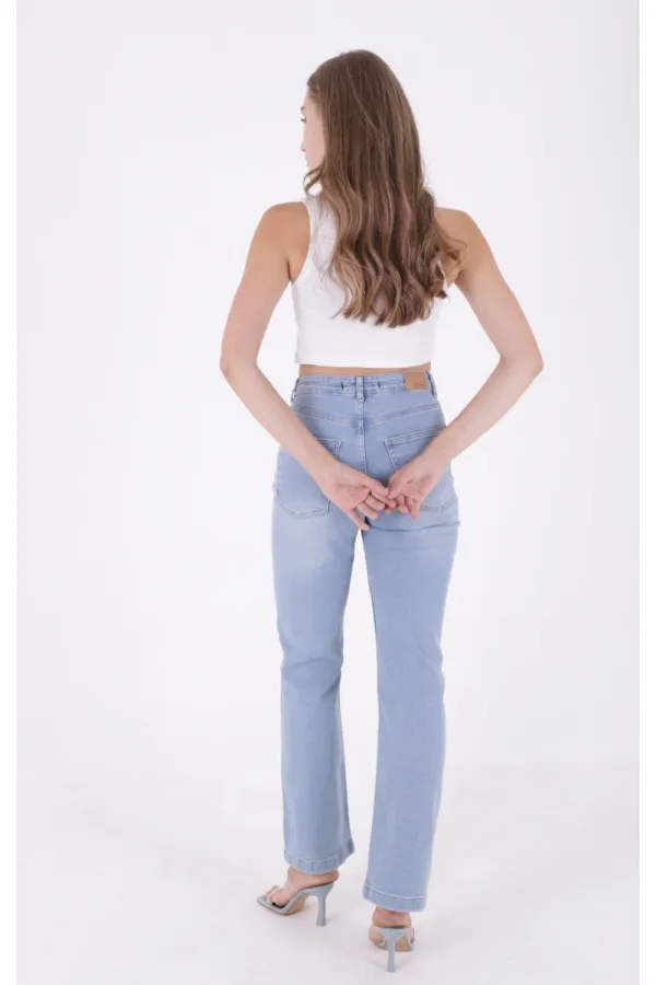 Stitched Hems Wide Leg Relaxed Jean 7026-15-(27-32) Light Blue Denim Stitched Hems Wide Leg Relaxed Jean 7026-15-(27-32) Light Blue Denim