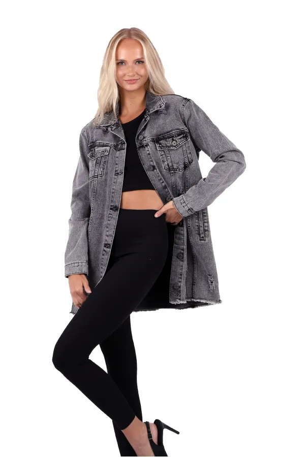 Fringe Finish Boyfriend Denim Jacket 679-03-(S-XL-6) Anthracite Denim Fringe Finish Boyfriend Denim Jacket 679-03-(S-XL-6) Anthracite Denim