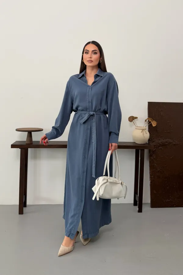 Buttoned Classic Long Denim Dress 3034-98-(S-XL) Buttoned Classic Long Denim Dress 3034-98-(S-XL)