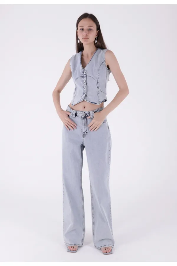 Bol Paça Baggy Relax Kot Pantolon  7031-08-(28-33)