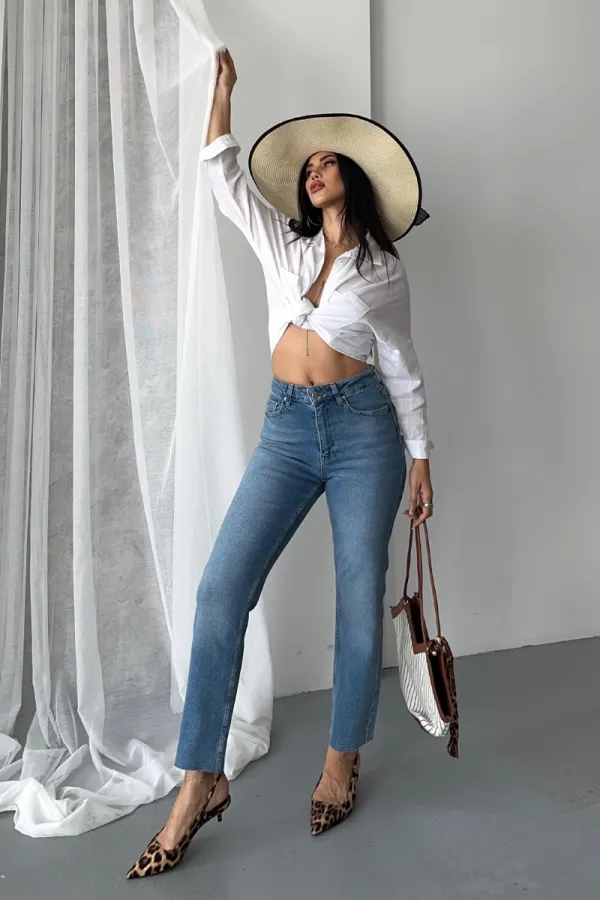 Seamless Mom Jeans 7064-15-(28-33) Light Blue Denim