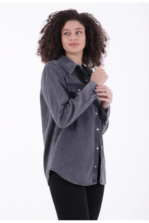 Çıtçıtlı Kot Gömlek  6013-23-(S-XL-6)