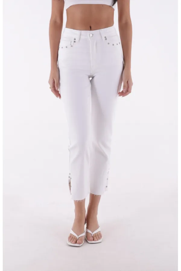Yanı Yırtmaçlı Flare Paça Mom Kot Pantolon  1774-50-(28-33)