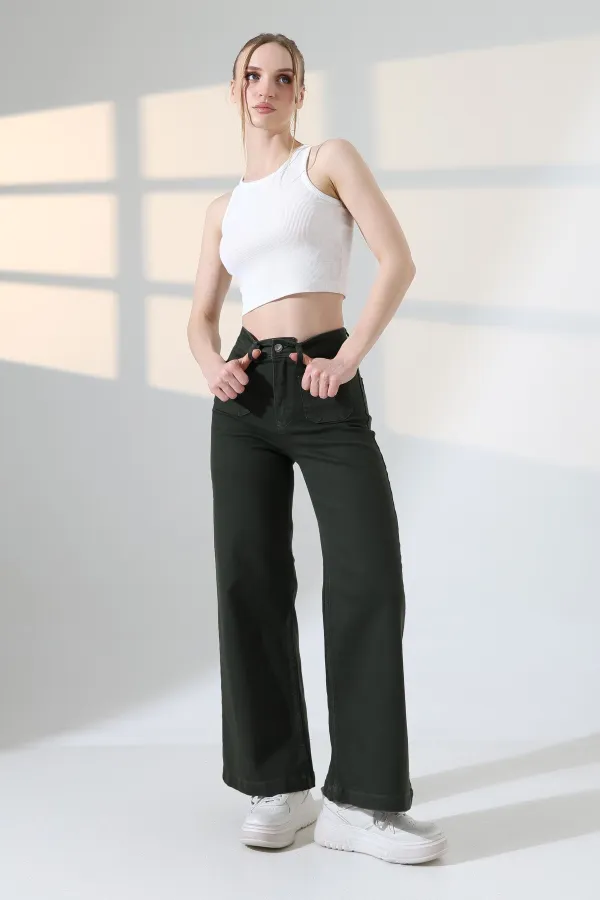 Front Pocket Detailed Jean  7079-97-(27-32) Pine Green