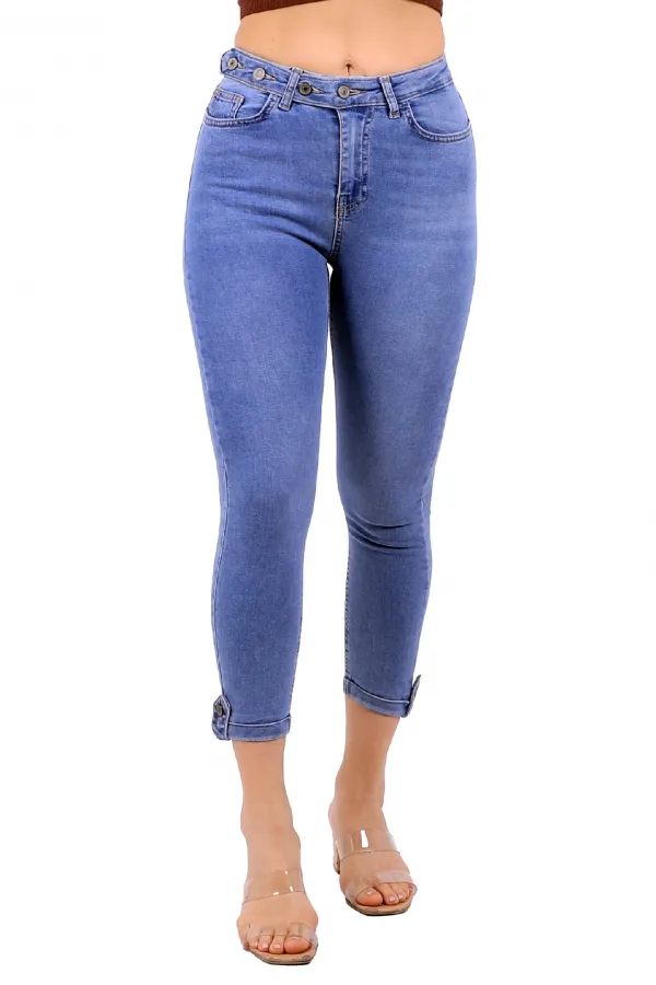 Kemerli Düğmeli Kot Pantolon 754-15-(26-31) Kemerli Düğmeli Kot Pantolon 754-15-(26-31)