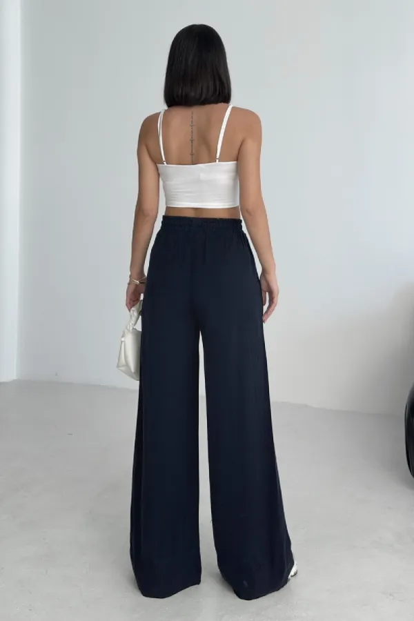 Paça Detaylı Lastikli Keten Pantolon  HS700-73-(S-XL)