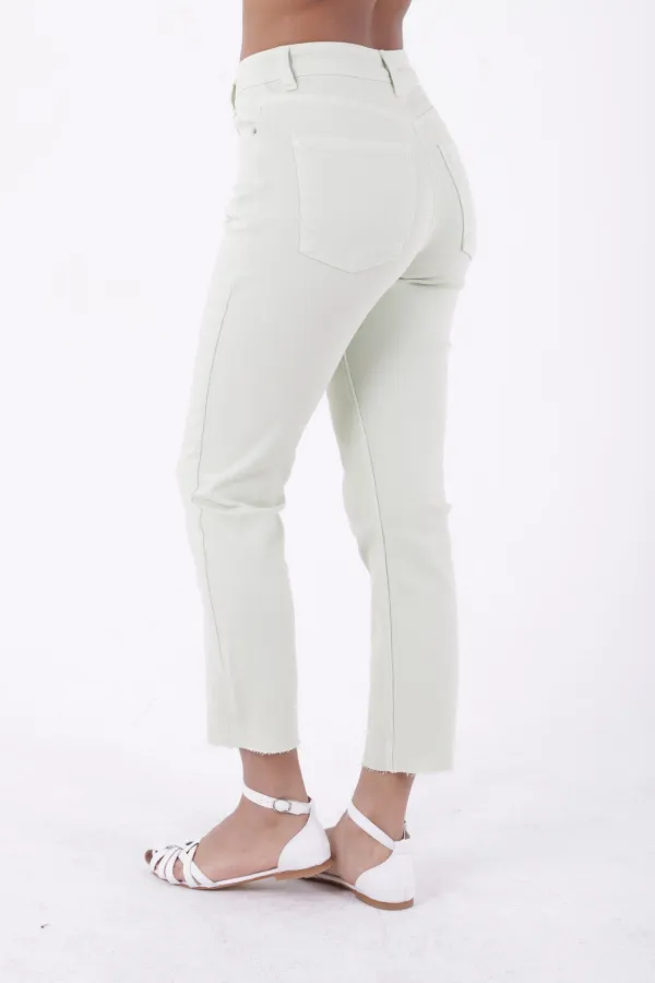 Fringe Ending High Waisted Mom Fit Jean  764-88-(26-31) Mint Green