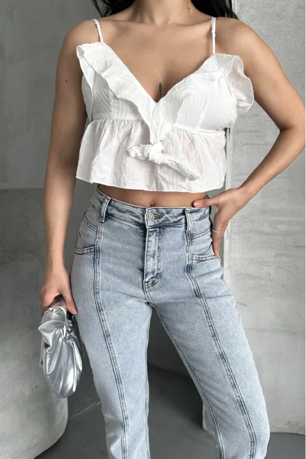 Patchwork Front Slit Trousers 1743-08-(27-32)