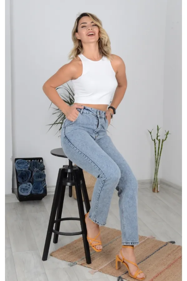 Yüksek Bellı Mom Kot Pantolon  800-08-(27-32)