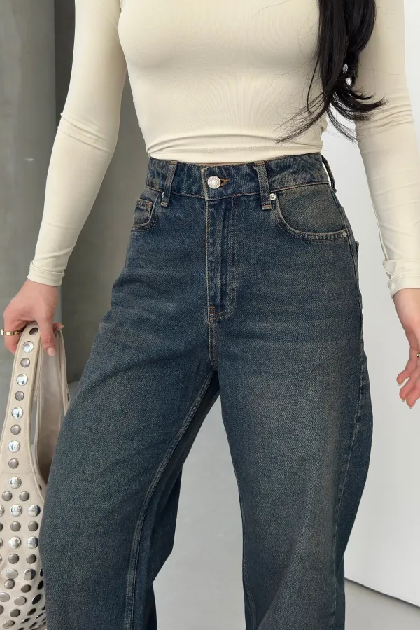 Wide Leg High Waisted Relaxed Jean  718-19-(27-32) Dark Blue Intense Tinted