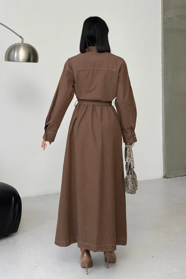 Buttoned Classic Long Denim Dress 3034-72-(S-XL) Soil