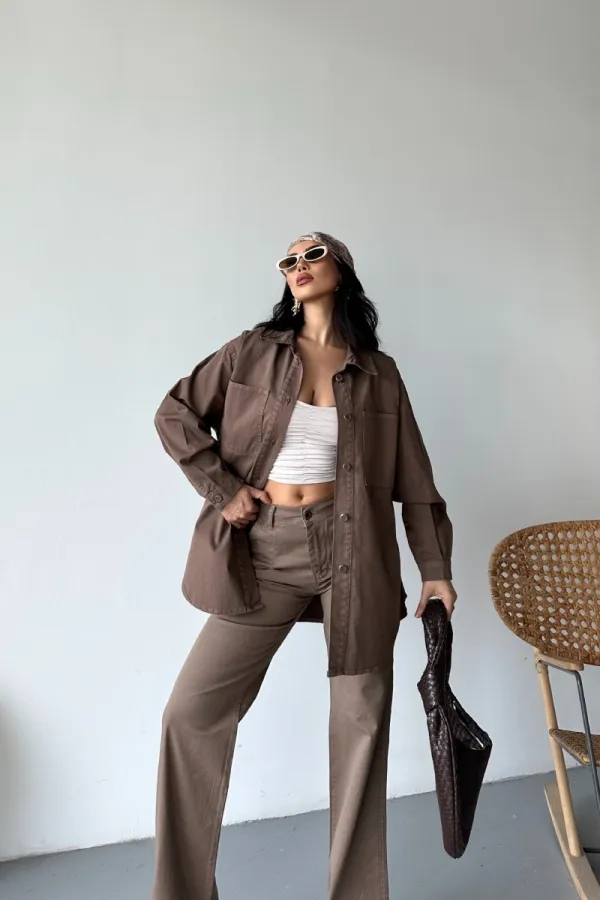 Düğmeli Oversize Kot Gömlek 6080-72-(S+L+3)