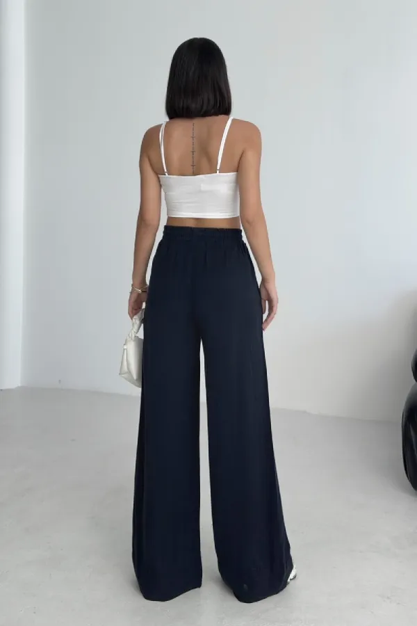Paça Detaylı Lastikli Keten Pantolon  HS700-73-(S-XL)