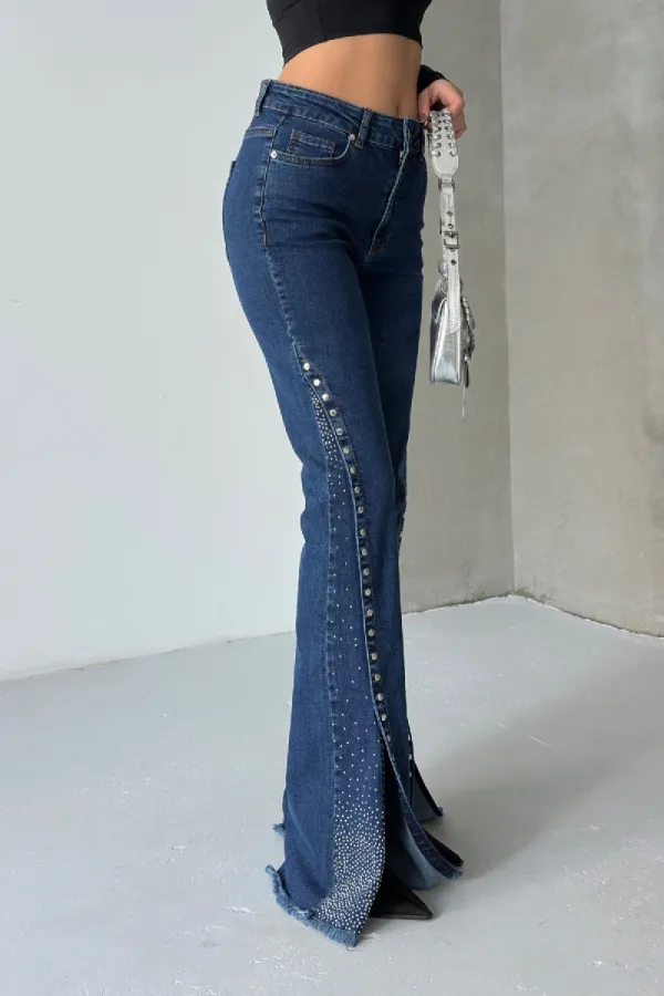 Jeans with Slit Legs 7102-26-(27-32) Regular Dark Blue