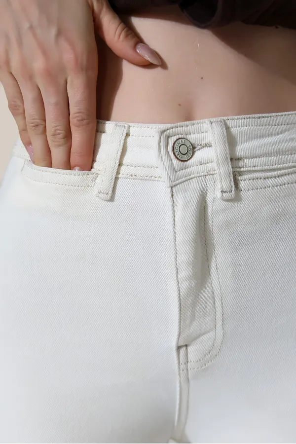 Wide Leg Palazzo Relaxed Jean with Decorative Front Pockets 1710-80-(27-32) Natural