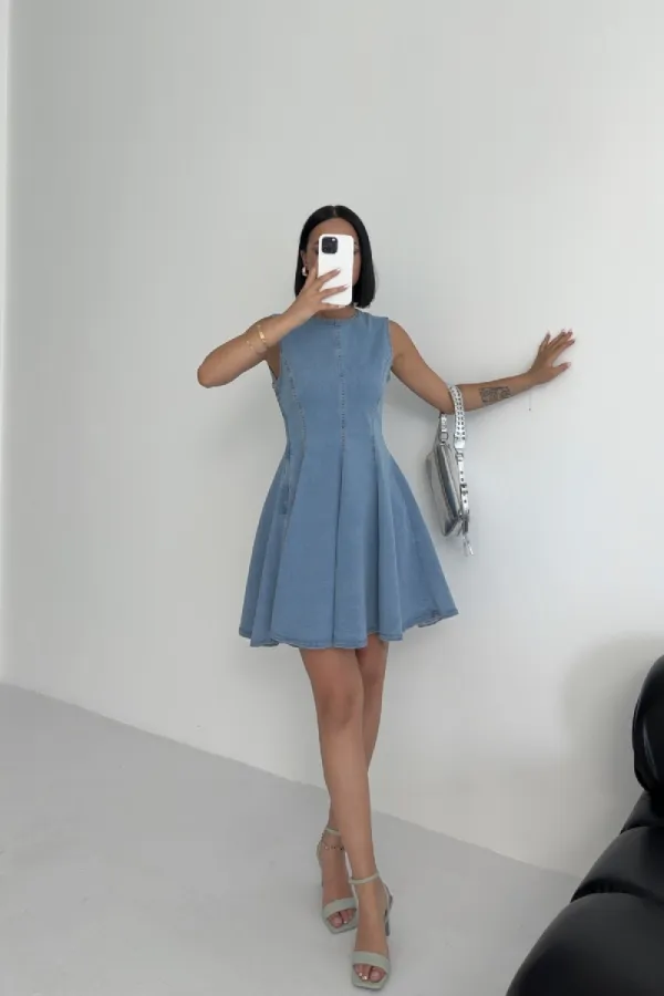 Kolsuz Volanlı Mini Elbise  3050-25-(XS-XL-5)