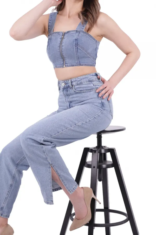 Paçası Yırtmaçlı Boru Paça Relax Kot Pantolon 931-15-(27-32) Paçası Yırtmaçlı Boru Paça Relax Kot Pantolon 931-15-(27-32)
