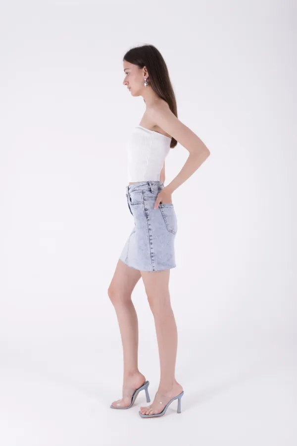 Mini Denim Skirt with Triangle Detail 1040-08-(S-XL-6) Snow Light Blue