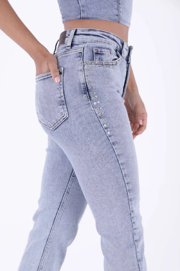 Taşlı Mom Fit Kot Pantolon  7023-08-(26-29)