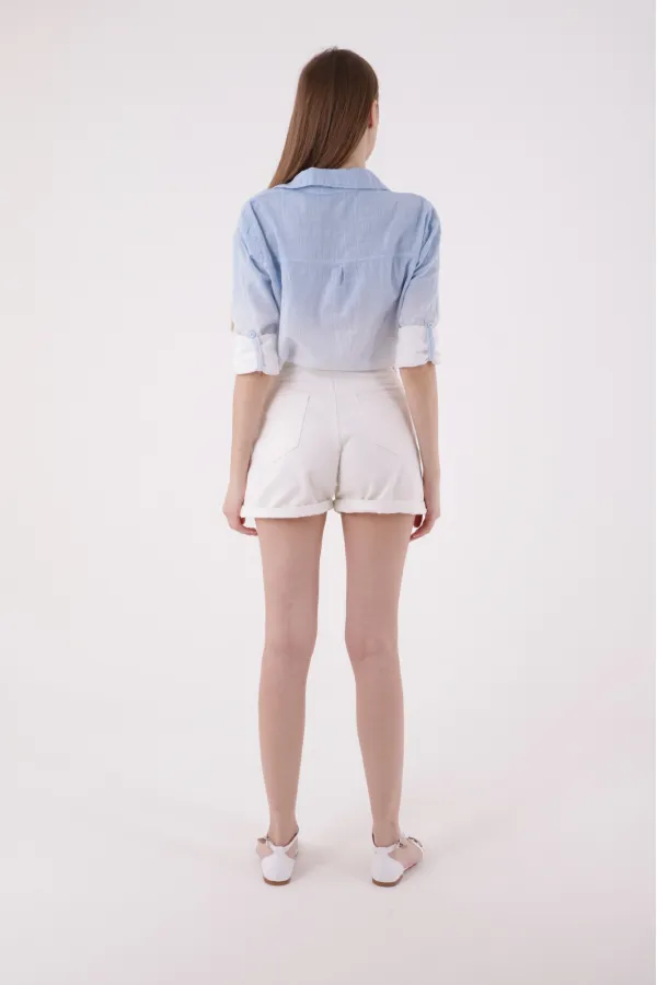 Double Folded Bottom Denim Short 292-50-(S-XL-6) White Double Folded Bottom Denim Short 292-50-(S-XL-6) White