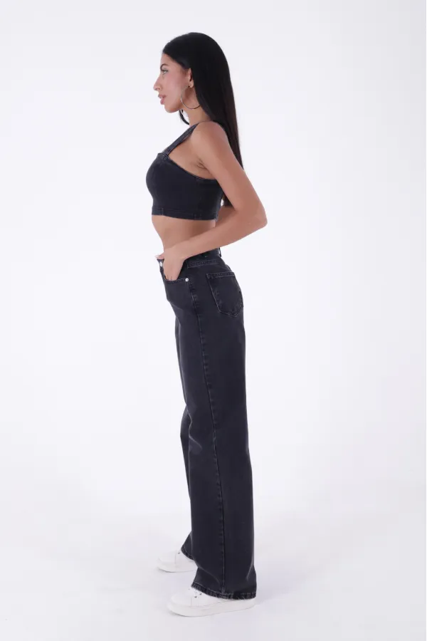 Wide Leg High Waisted Relaxed Jean  718-23-(32-36) Regular Anthracite