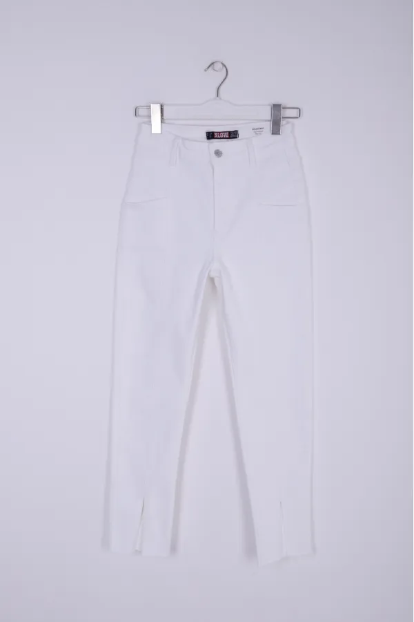 Parçalı Önü Yırtmaçlı Dikişsiz Paça Pantolon  1743-50-(26-31)